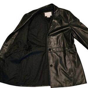 Nine West Black Leather Coat Jacket Large Vintage